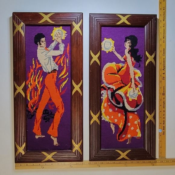 70s Matador🐂 and 💃Salsa Dancers💃 needlepoint 3pc set - Picture 3 of 7
